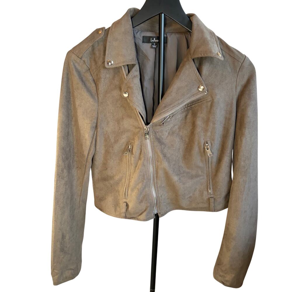 Lulus womens brown faux suede full zip motorcycle jacket. Size S. moto, biker